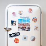 fridge with sticker